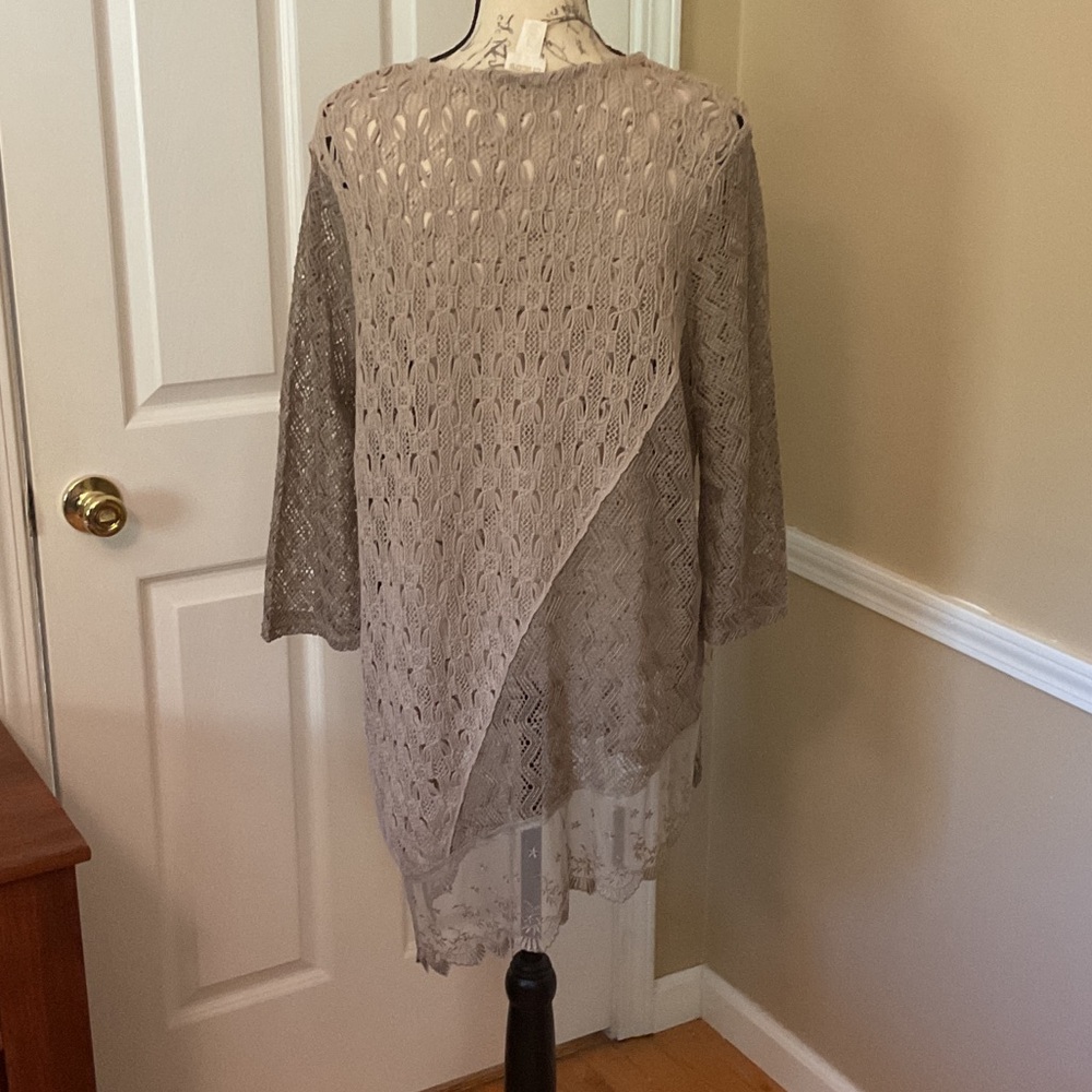 Chico's Beige Lace Overlay Top - Picture 2 of 5
